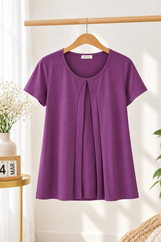 Wine Solid Nursing Top with Side Zip Access