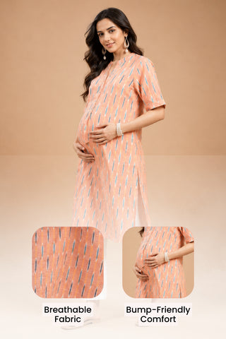 Ikat Zipless Maternity Kurta - Peach