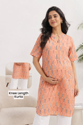 Ikat Zipless Maternity Kurta - Peach