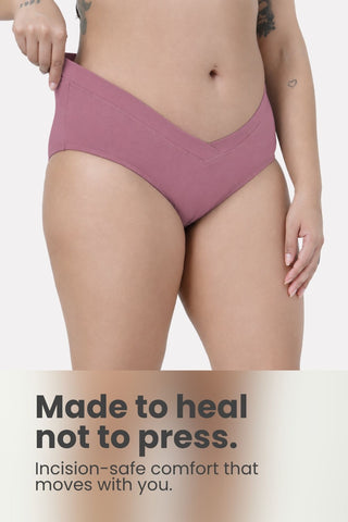 Modal C-Section Panty in Merlot, front view: made to heal not to press, incision-safe comfort, Modal and Supima cotton layers