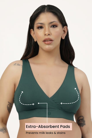 247 (Upgraded) Modal Padded Maternity Feeding Bra - Hunter Green