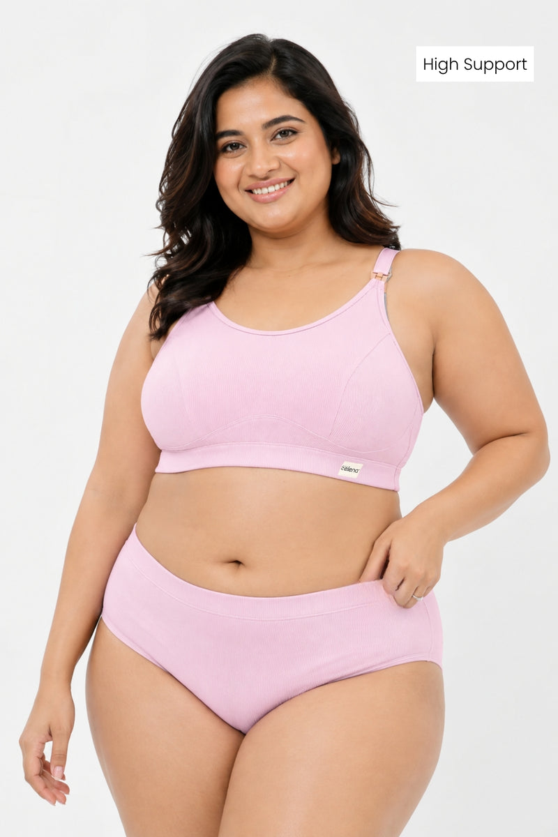 Riva Fine-Rib Cotton Feeding Bra - Baby Pink