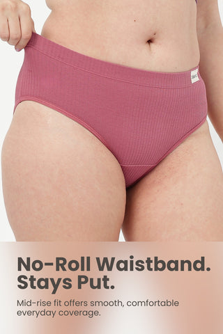 Sera Broad Rib Mid Rise Hipster Pack of 3 - (Blush, Mocha, Black)