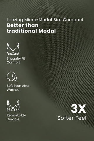 Ruched Modal Front-Open Bra with G-Hook - Forest Green