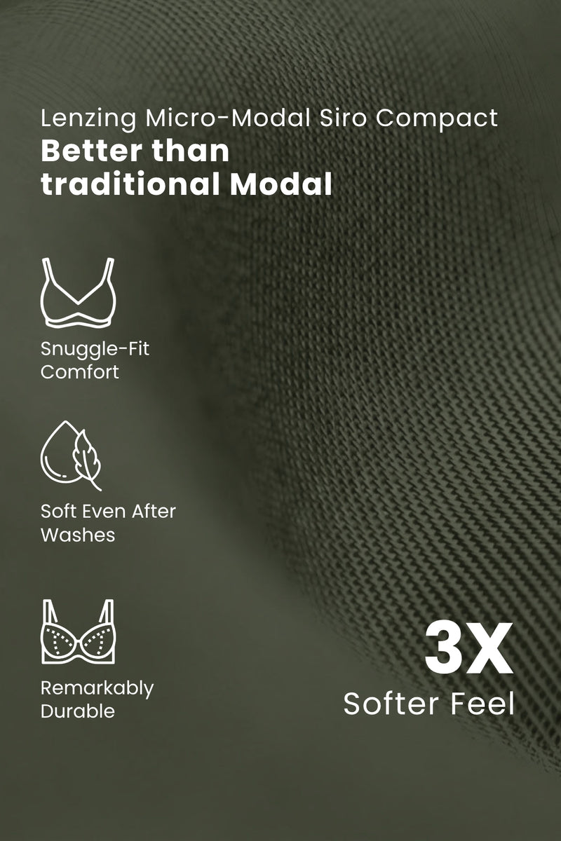 Ruched Modal Front-Open Bra with G-Hook - Forest Green