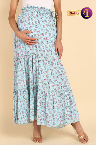 Romantic Print Tiered Pregnancy & Maternity Skirt with Smocked Waistband & Pockets