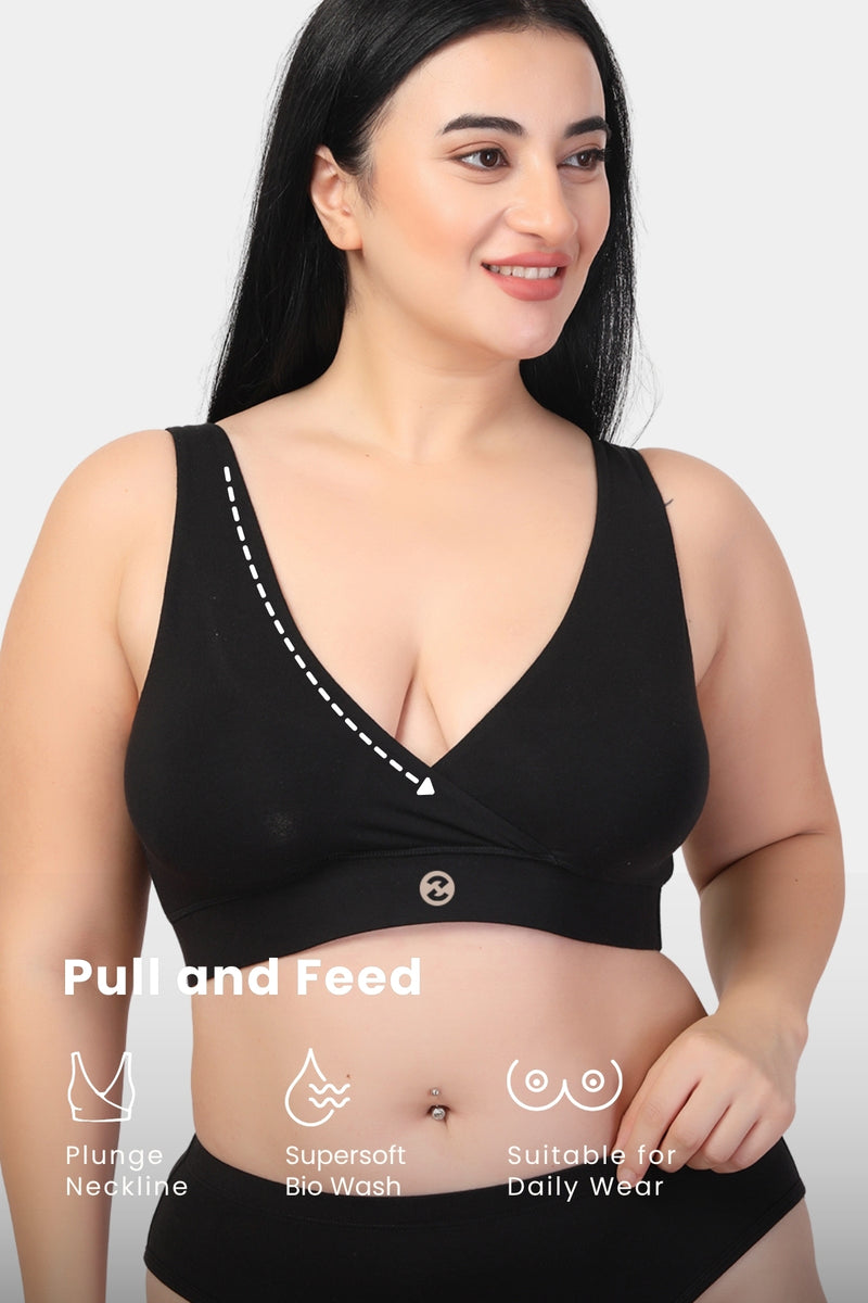 247 (Upgraded) Black Modal Padded Maternity Feeding Bra