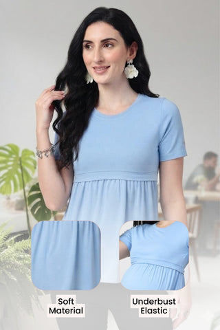 Ice Blue Maternity Zipless Feeding Gathered Top