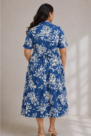 Floral Printed Zipless Feeding Dress - Blue