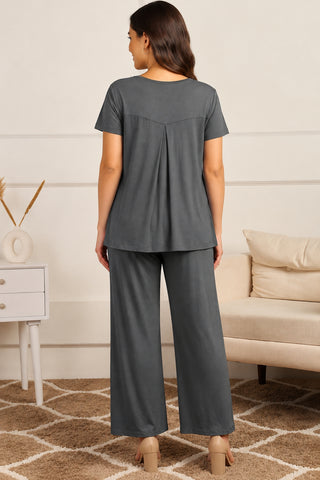 Zipless Top & Maternity Pajama Set in Charcoal Grey, back view: back pleat top and straight wide-leg pajama | Zelena