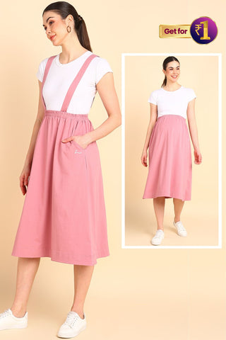 Pretty Pink 100% Cotton Jersey Maternity Skirt with Detachable Strap & Pockets