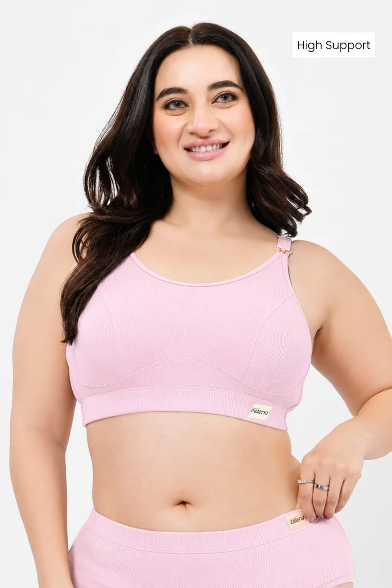 Riva Fine-Rib Cotton Feeding Bra - Baby Pink