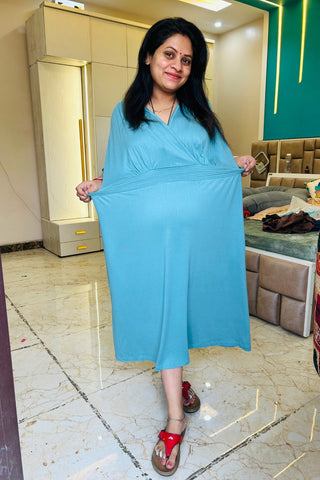 Sea Green Solid Smocked Waist Zipless Feeding Dress