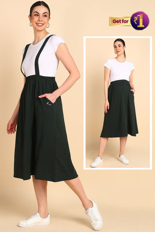 Bottle Green 100% Cotton Jersey Maternity Skirt with Detachable Strap & Pockets