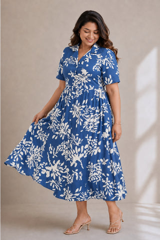 Floral Printed Zipless Feeding Dress - Blue