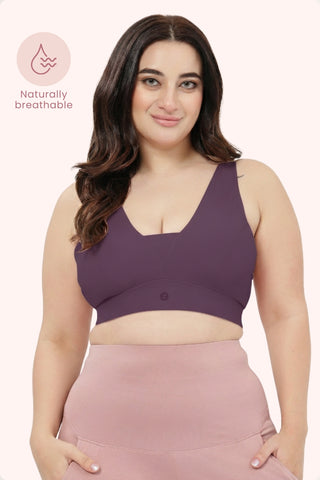SecureFit Cotton Fixed-Pad Feeding Bra - Purple