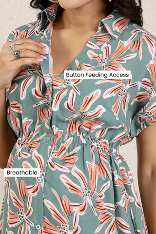 Pastel Green Zipless Dress; nursing access provides fast and simple breastfeeding.