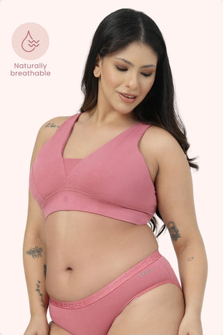 SecureFit Cotton Fixed-Pad Feeding Bra - Mauve Rose