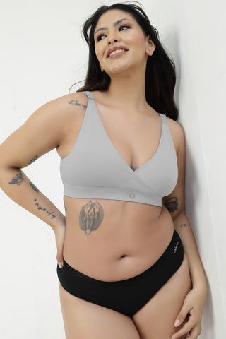 247 Extra Support Cotton Feeding Bra with Adjuster - Grey Melange