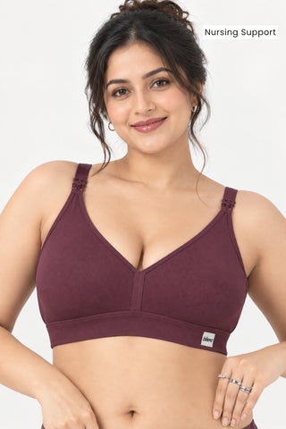 Lira Ribbed Cotton Nursing Padded Bra - Dark Berry