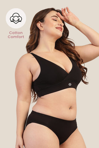 247 Pack Of 2 Extra Support Cotton Feeding Bra with Adjuster - (Black, Beige)