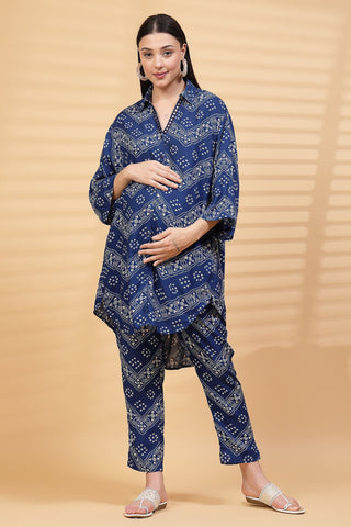 Blue Printed Zipless Feeding Co-ord Set