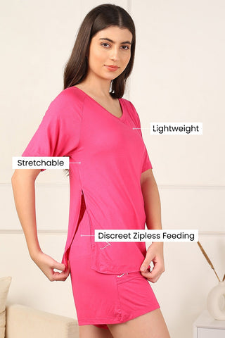 Fuchsia Maternity Nursing Top & Shorts Set