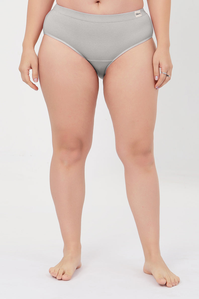 Sera Fine Rib Mid Rise Hipster - Grey Melange