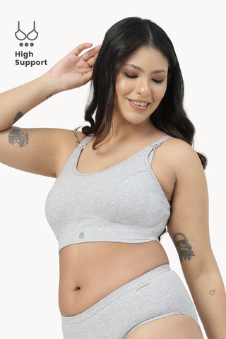 SecureFit Cotton Non-Padded Feeding Bra - Grey Melange