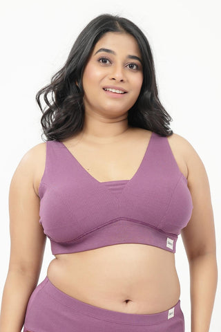 Sera Fine Rib Bra & Mid Rise Panty Set - Purple