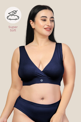 Navy Blue Padded Bra; dark color is designed to conceal minor leaks effectively.