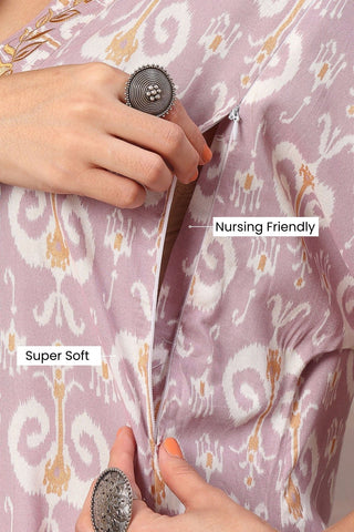 High-quality image of the Rayon texture and finish of the Sunshine Lavender Glow Suit Set.