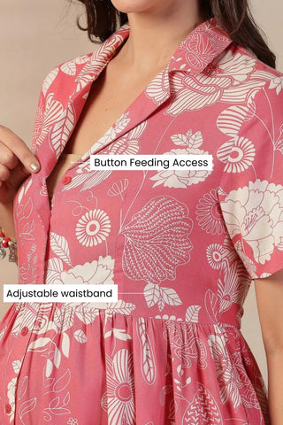Pink Floral Zipless Maternity Feeding Dress - House Of Zelena™