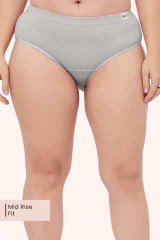 Sera Fine Rib Bra & Mid Rise Panty Set - Grey Melange