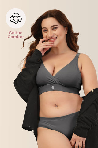 247 Extra Support Cotton Feeding Bra with Adjuster - Dark Grey