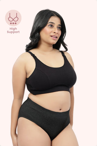 Riva Fine Rib Bra & Mid Rise Panty Set - Black