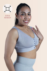 Silver Grey Ruched Bra; neutral color ensures visibility minimisation under clothes.