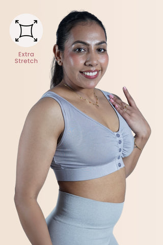 Silver Grey Ruched Bra; neutral color ensures visibility minimisation under clothes.
