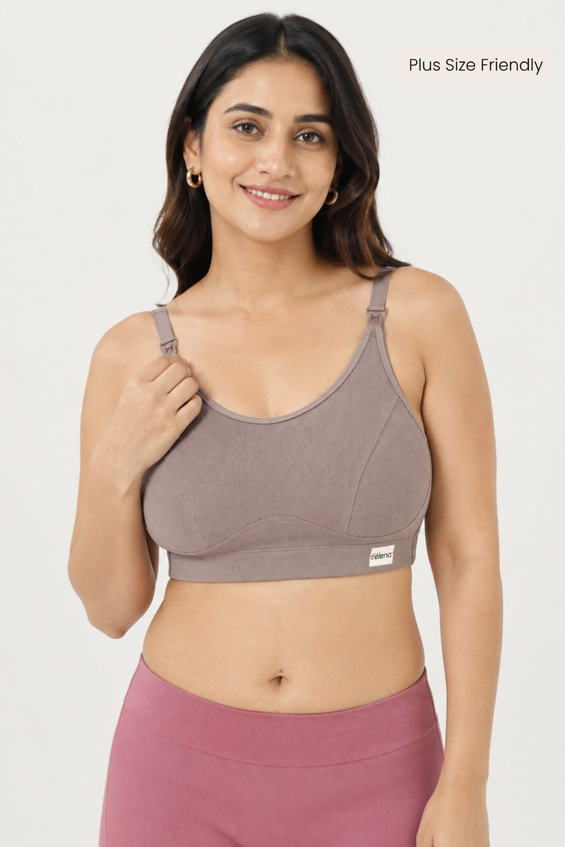 Riva Fine-Rib Cotton Feeding Bra - Dark Skin
