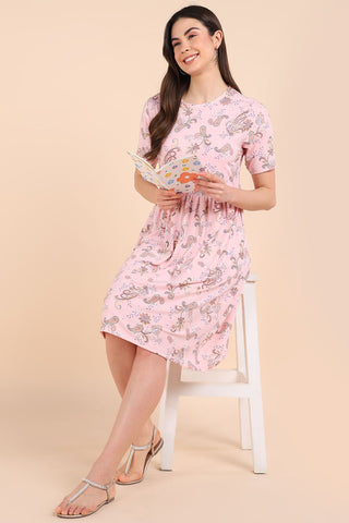 Peach Maternity Zipless Feeding Dress