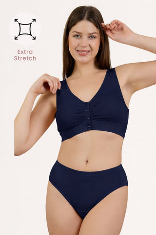 Ruched Modal Front-Open Bra - Navy