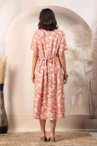 Peach Glow Maternity Zipless Feeding Dress