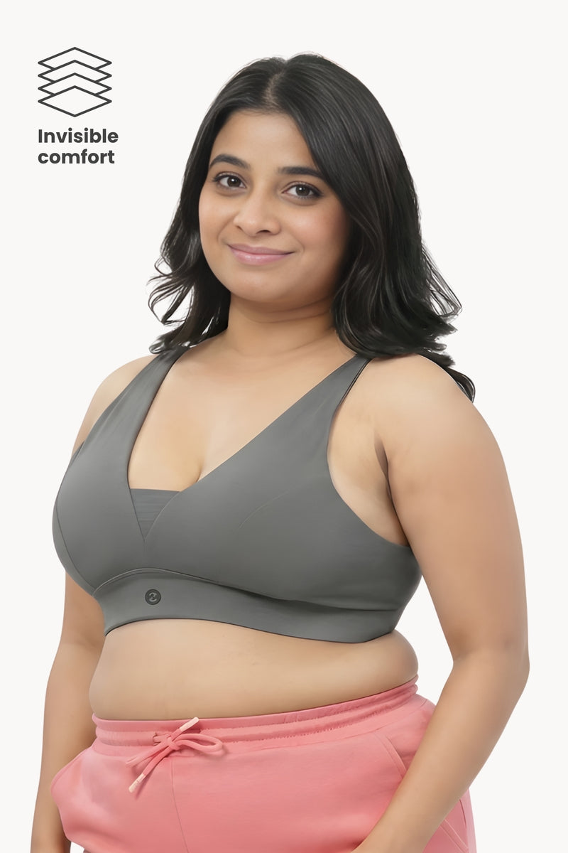 SecureFit Cotton Fixed-Pad Bra - Dark Grey