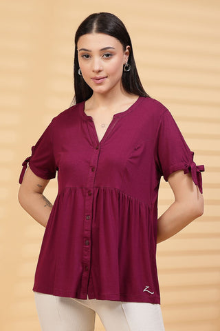 Burgundy Solid Button Top For Zipless Feeding