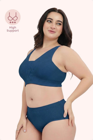 Sera Fine Rib Bra & Mid Rise Panty Set - Airforce