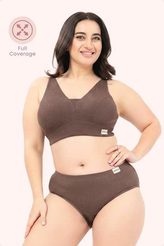 Sera Broad Rib Bra & Mid Rise Panty Set - Mocha