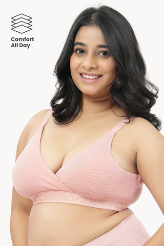 Zena Fine-Rib Bra Pack of 2 - (Rose Gold & Grey Melange)