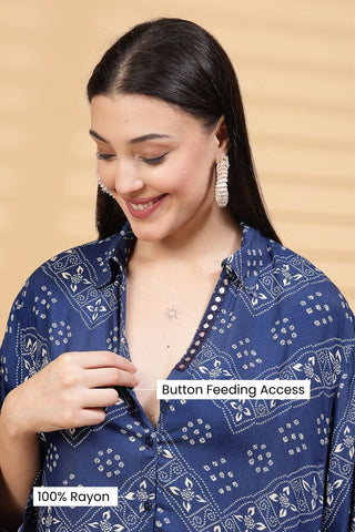 Blue Printed Zipless Feeding Co-ord Set - House Of Zelena™
