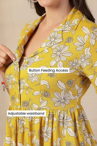 Yellow Floral Zipless Maternity Feeding Dress - House Of Zelena™