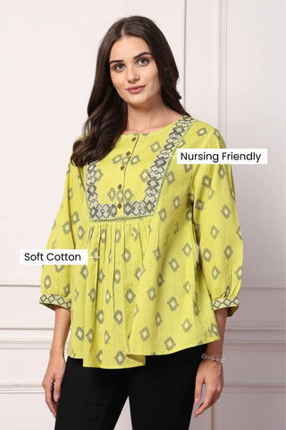 Ikkat Printed Feeding Zipless Cotton Flex Maternity Top